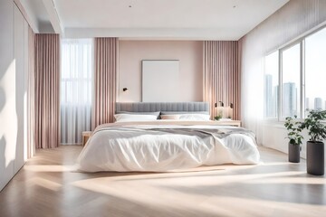 Naklejka na ściany i meble realistic modern double bedroom with furniture and a frame