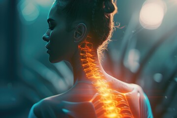 3d illustration of human spine, back pain visualized in augmented reality. - obrazy, fototapety, plakaty