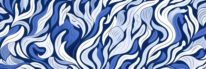 Organic patterns, Coral reefs patterns, white and indigo, vector image