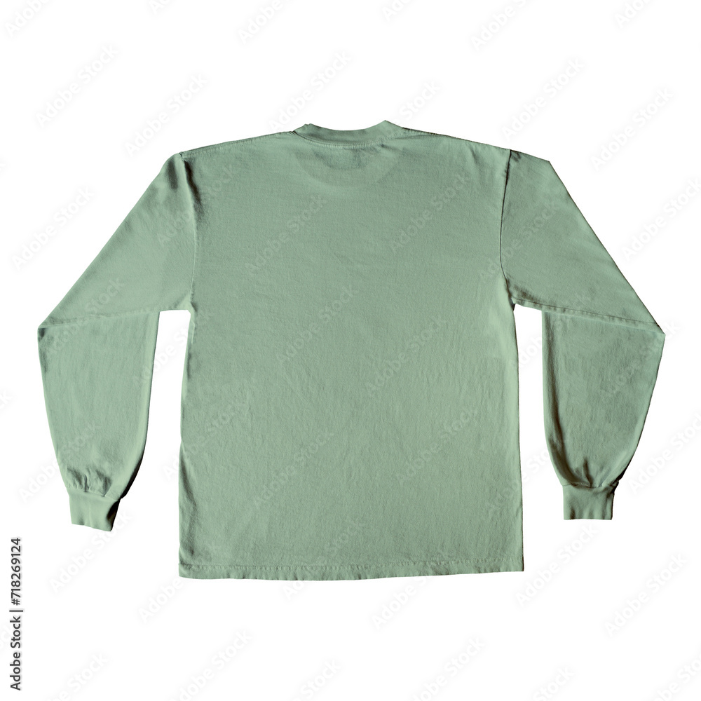 Wall mural Blank Long Sleeve T-Shirt Color Mint Back View Template Mockup on Transparent Background