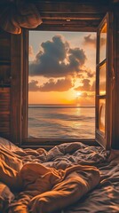 Serene Sunset View with Cozy Bedroom Decor