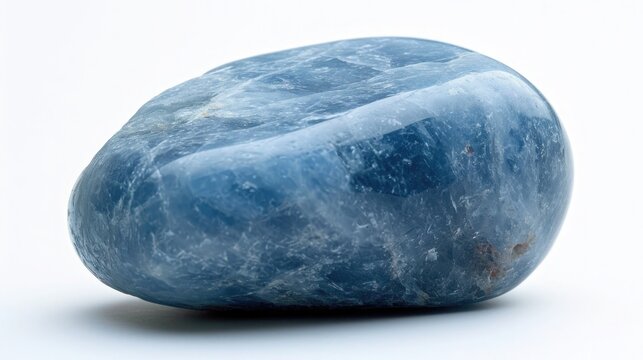 Smooth Angelite displaying its heavenly blue color, peacefully resting on a white backdrop