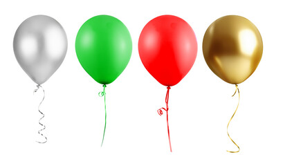 Colorful, gold and silver Balloons isolated on white Background