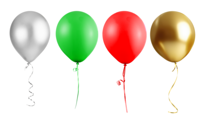 Colorful, gold and silver Balloons isolated on white Background