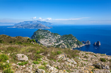 View of town Anacapri, Island Capri, Gulf of Naples, Italy, Europe.