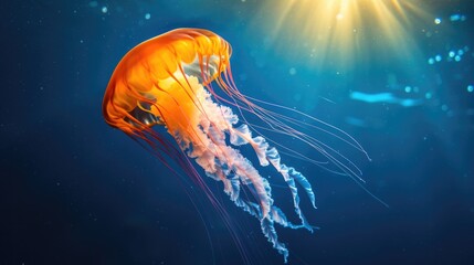 Orange Jellyfish Floating Gracefully Underwater