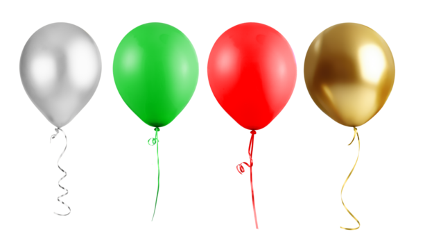 Colorful, gold and silver Balloons isolated on white Background