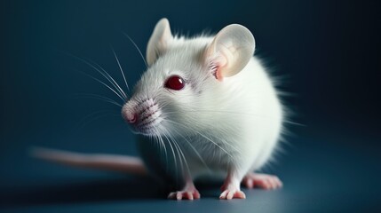 White Lab Mouse with Red Eyes on Dark Background