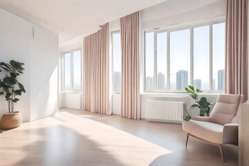Modern Apartment Design, Minimal Empty room pastel Tones, light Window