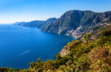 Amalfi Coast, Positano, Peninsula of Sorrento, Campania, Italy. View from Path of the Gods,...