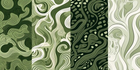 Organic patterns, Coral reefs patterns, white and moss green