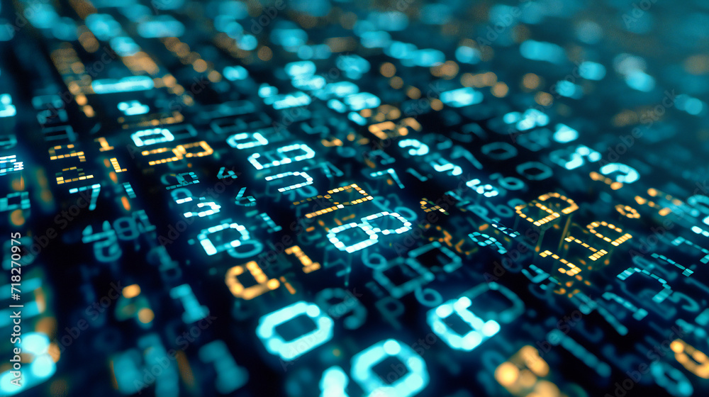Wall mural binary code and digital network, computer cyber matrix, technology and information, blue abstract