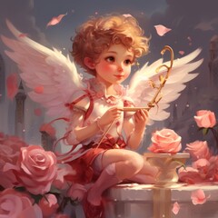 Fototapeta premium An enchanting illustration of Cupid, the mischievous cherub 