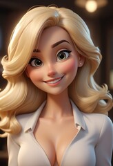 Cartoon 3d businesswoman in a business suit is smilin