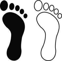 Human footprints icon set. Foot imprint, footsteps flat line black vector collection isolated on transparent background. Human footprints silhouette. Barefoot, sneaker and footstep for web and app.