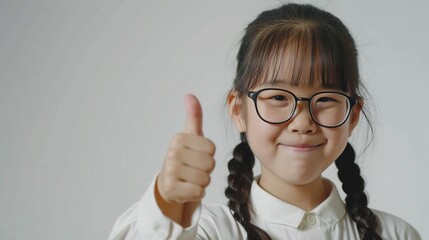 An Asian happy girl show thumb up finger. Created with Generative Ai technology.