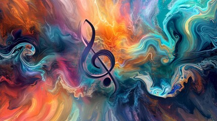 Vibrant Painting Featuring Treble Clef