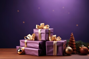 Photo of christmas decoration with gift box and text space