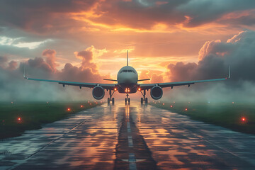 A passenger civil plane takes off on the runway
 - obrazy, fototapety, plakaty