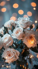  Soft White Roses and Fairy Lights in Cozy Ambience