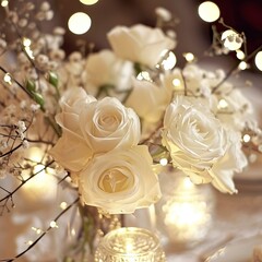  Soft White Roses and Fairy Lights in Cozy Ambience