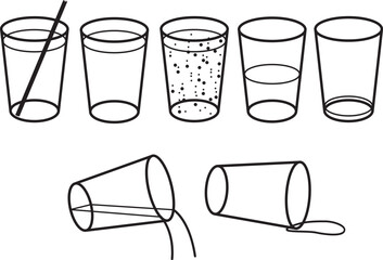 Collection of vector illustrations of glasses containing liquid