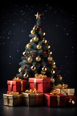 Photo of christmas decoration with gift box and text space