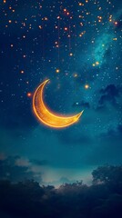 Obraz na płótnie Canvas Starry Night with Glowing Islamic Crescent