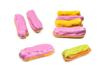 Fresh tasty eclairs isoalted on white background