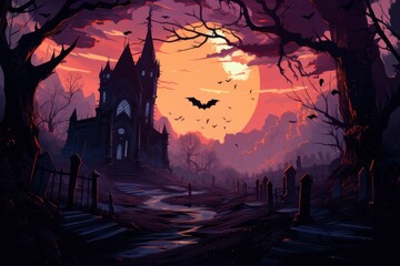 Fototapeta na wymiar Dark night halloween artwork illustration
