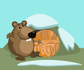 Flat groundhog day for print design. Cute character. Cartoon character sign.