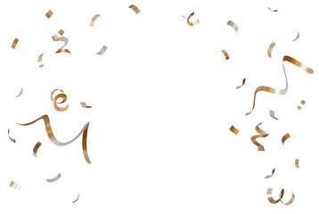 Golden confetti on transparent background. Shiny particles, close up view. Party, Merry Christmas, New year, Birthday decoration. Cut out. Perfect for celebrations, invitations, festive design. 3D