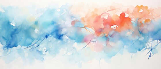 Painting of Blue and Orange Leaves on White Background - Nature Artwork