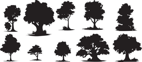 Set Trees. Hand drawn vector illustration	