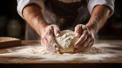 Hands of baker kneading dough isolated on black background. Bakers hands kneading dough for bread