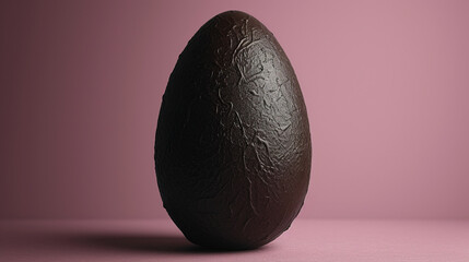 Minimalist Elegance on Pink: Chocolate Easter Egg on a Pink background with a Simple and Refined Aesthetic, Ideal for Composing a Message of Elegance during Easter Celebrations.