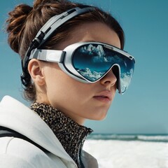 Naklejka premium Futuristic Ski Goggles Reflecting Snowscape