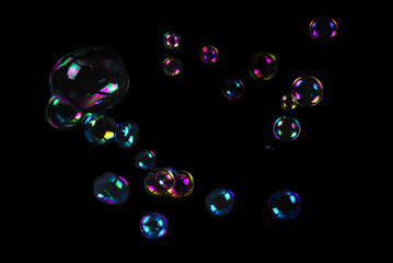 Soap bubbles isolated on a black background