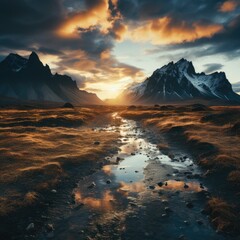 A picture of Vestrahorn mountain on Stokksnes cape in Iceland Generative AI