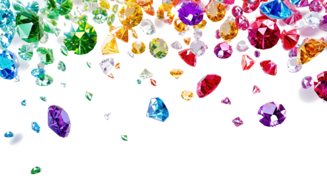 Falling diamond background on transparent. Jewelry luxury pattern, crystal stone.