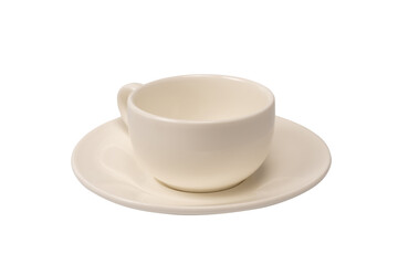 Ceramic white coffee cup and saucer isolated on white background.