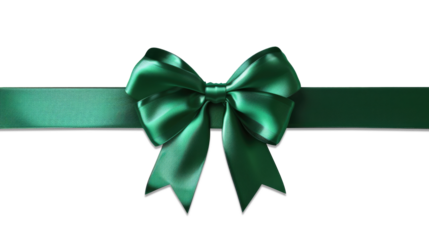 green bow with horizontal ribbon isolated on transparent. Decorative bow for your design. Christmas or St Patrick's day decoration
