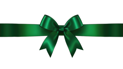 green bow with horizontal ribbon isolated on transparent. Decorative bow for your design. Christmas or St Patrick's day decoration