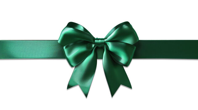 green bow with horizontal ribbon isolated on transparent. Decorative bow for your design. Christmas or St Patrick's day decoration