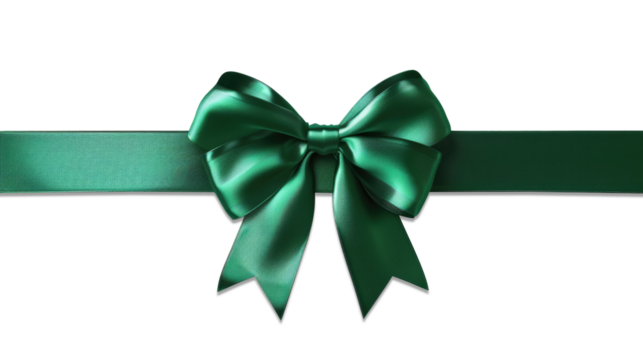green bow with horizontal ribbon isolated on transparent. Decorative bow for your design. Christmas or St Patrick's day decoration