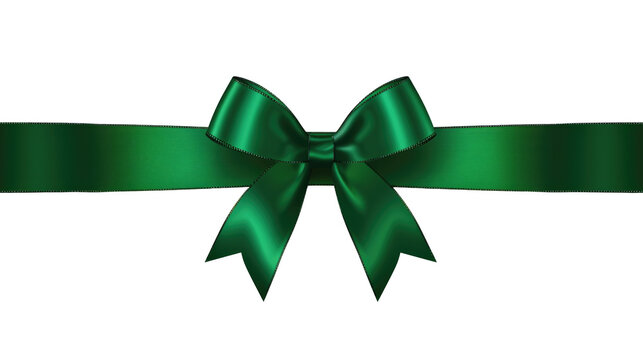 green bow with horizontal ribbon isolated on transparent. Decorative bow for your design. Christmas or St Patrick's day decoration