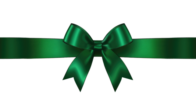 green bow with horizontal ribbon isolated on transparent. Decorative bow for your design. Christmas or St Patrick's day decoration