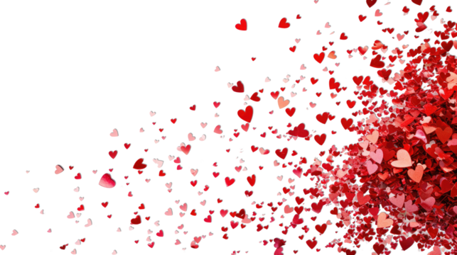 Beautiful Confetti Hearts Falling on Transparent Background. Invitation Template Background Design, Greeting Card, Poster. Valentine Day