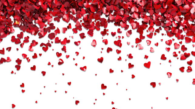 Beautiful Confetti Hearts Falling on Transparent Background. Invitation Template Background Design, Greeting Card, Poster. Valentine Day