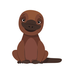 Cute cartoon Australian platypus sitting